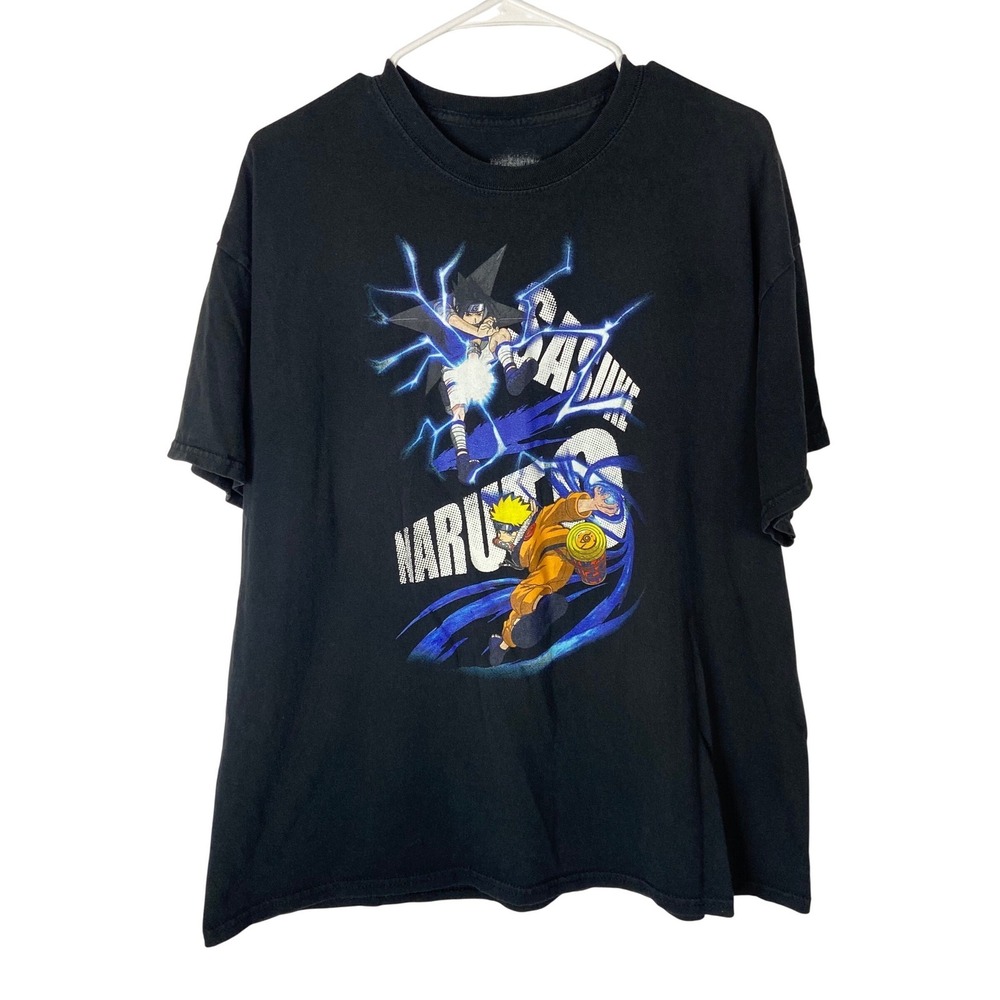 Naruto‎ Sasuke Graphic T-Shirt Mens XL Black Short Sleeve Anime Viz Media Cotton